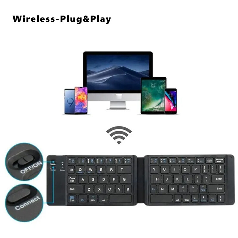 Portable Foldable Keyboard Wireless Bluetooth for PC Phone Ultra Slim Recharge 