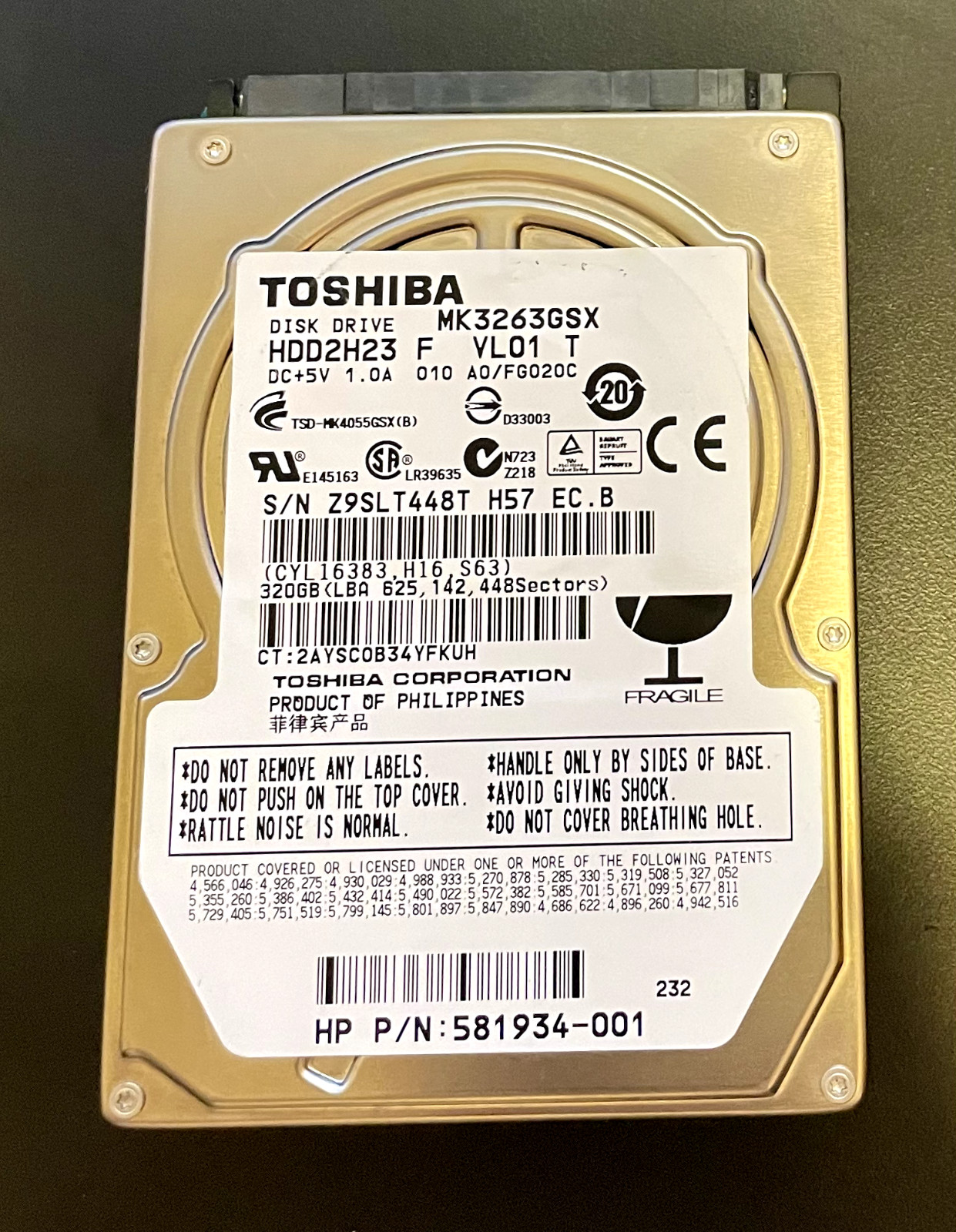 Toshiba 320 GB 2.5" internal MK3263GSX 5400 RPM