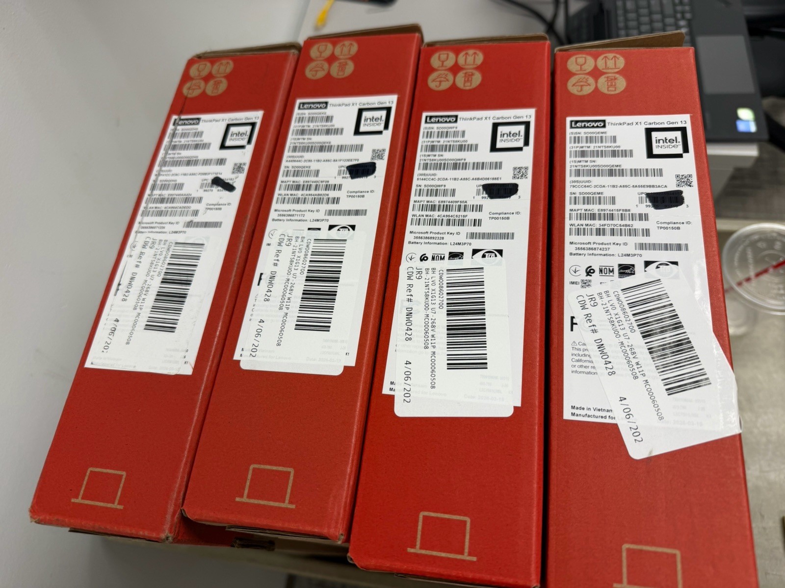 LOT Of 4 EMPTY  BOXES WITH INSERTS FOR LENOVO X1 Carbon Generation 13