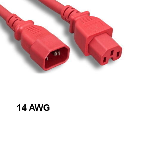 [Lot10] Red 3Ft Power Cable IEC60320 C14 to C15 14AWG 15A/250V SJT PDU UPS Syste