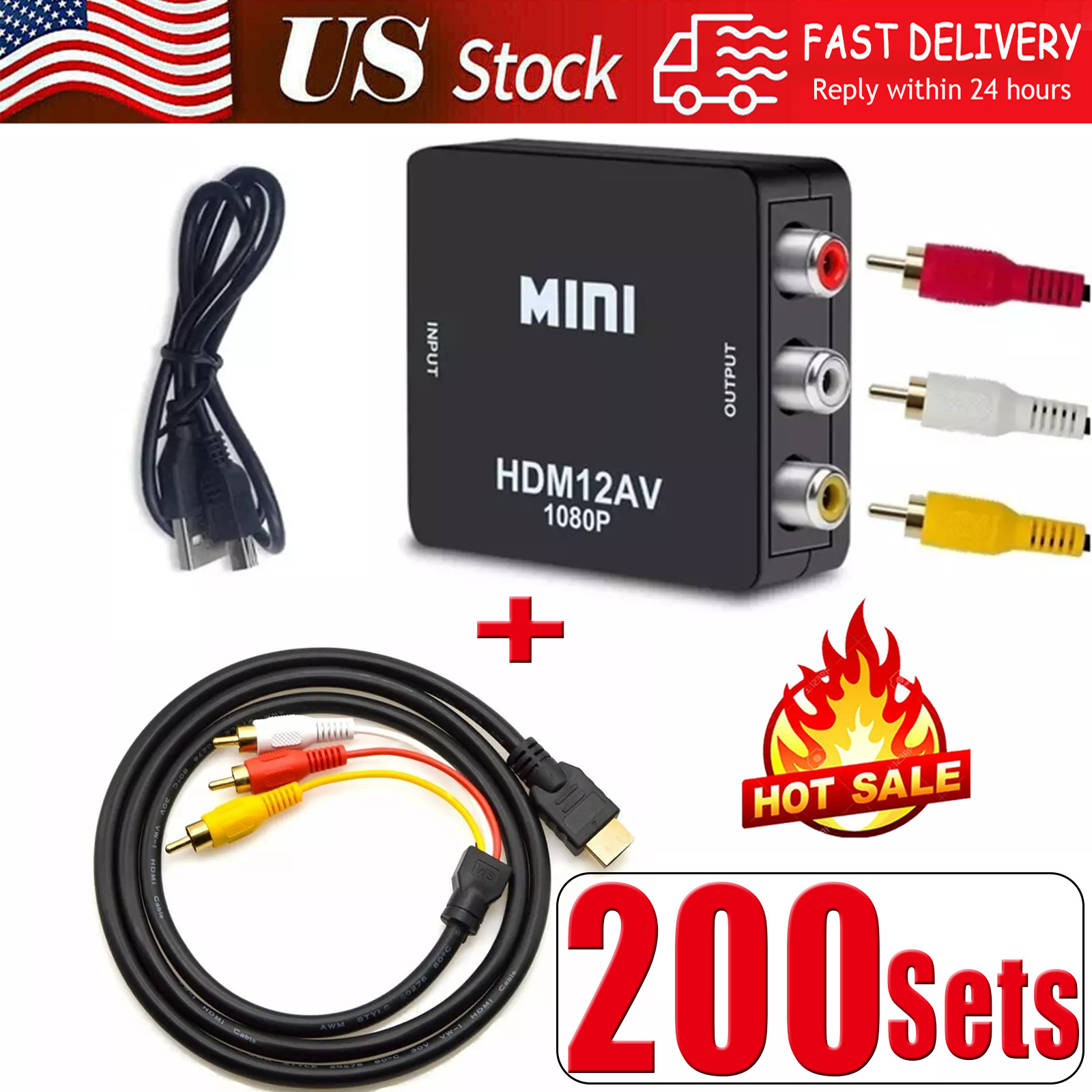 HDMI To RCA AV Adapter Converter Cable CVBS 3RCA 1080P Composite Video Audio lot