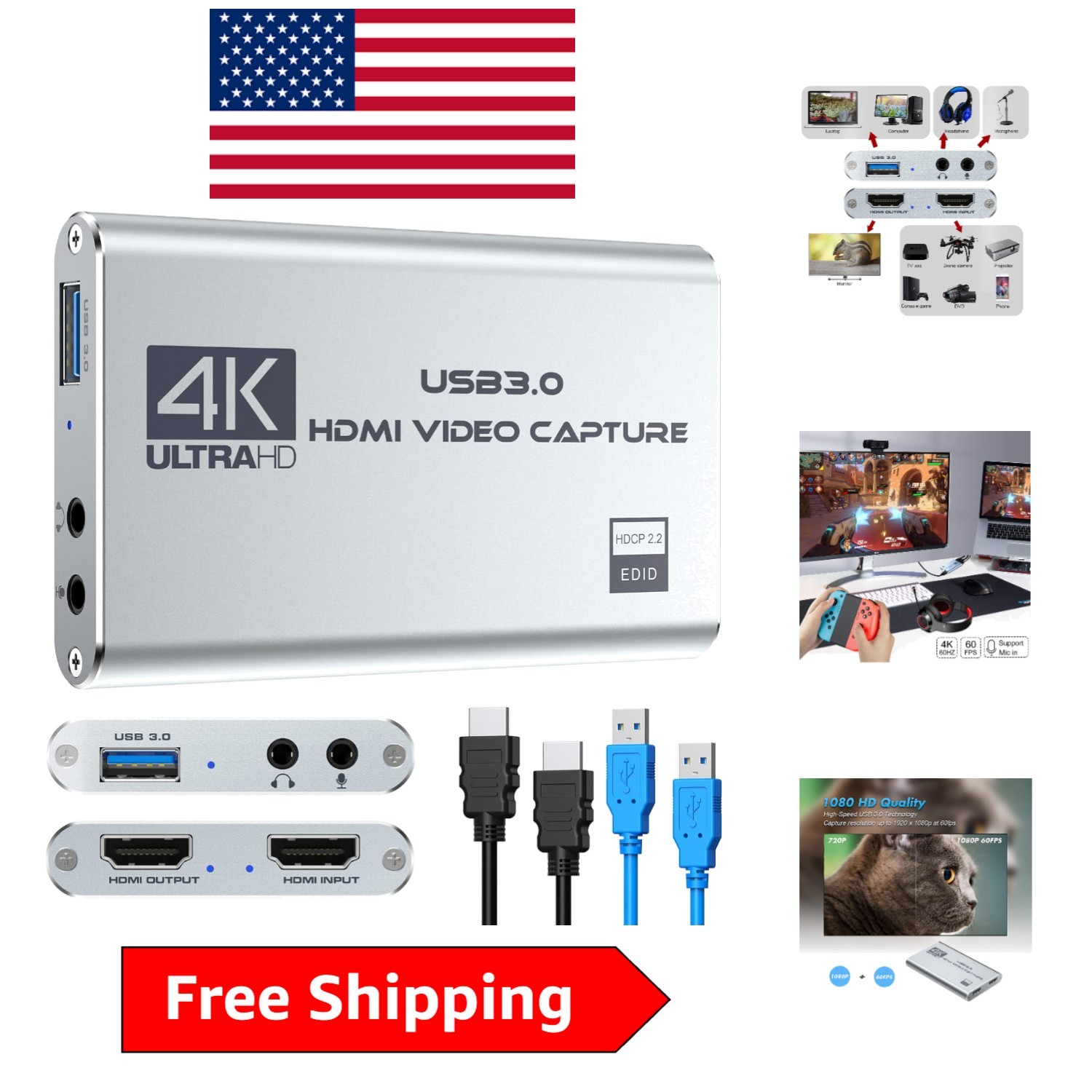 Professional 4K & 1080P Video Capture Card with USB 3.0 for Gamers & Streamers