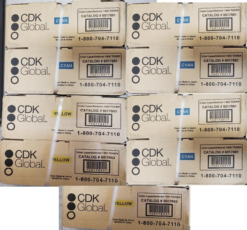9 Genuine Sealed CDK Global 6017883 Yellow 6017881 Cyan Toners Laserstation 1400