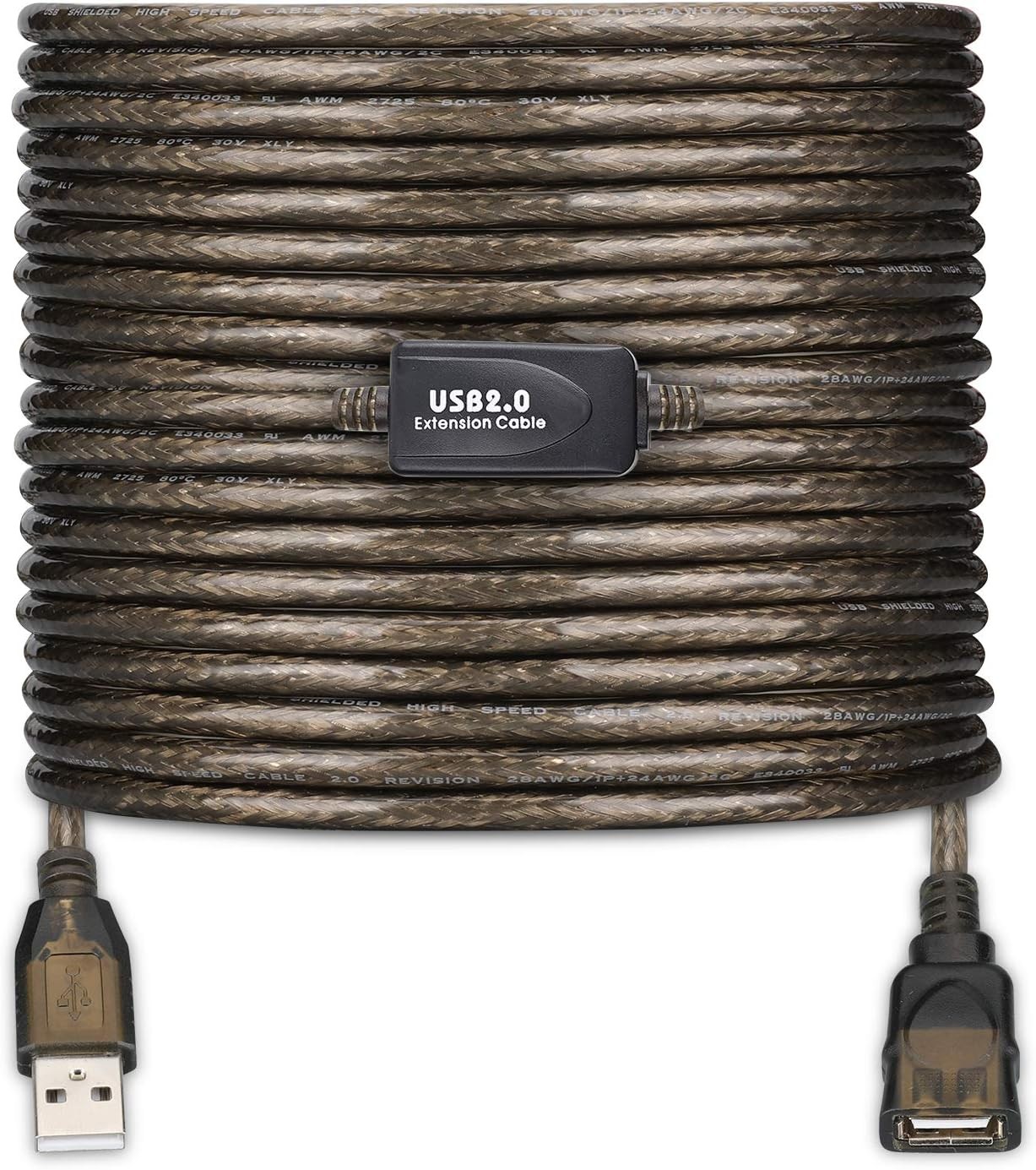 LDKCOK USB 2.0 Type A Male to A Female Active 50FT, Transparent black 
