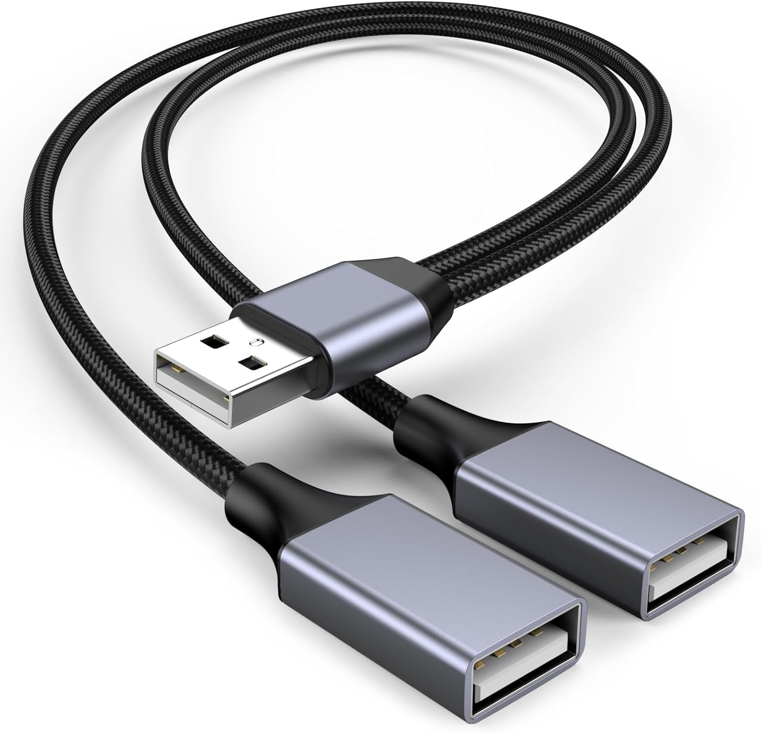 USBA Y Splitter 1 in 2 Out, USB Male to 2 Female Cable for PC, Tablet, Laptop