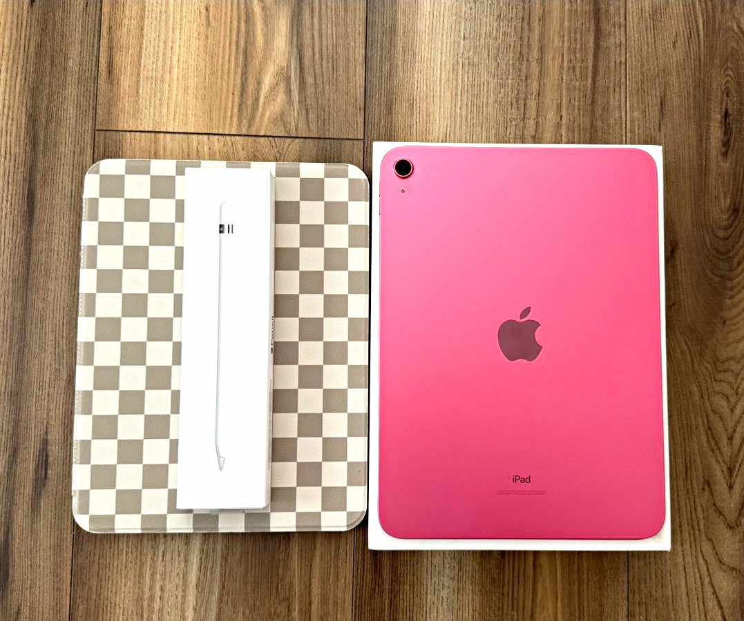 Apple iPad Pink Tablet Bundle w/ Apple Pencil, Burga Case/Cover & Boxes