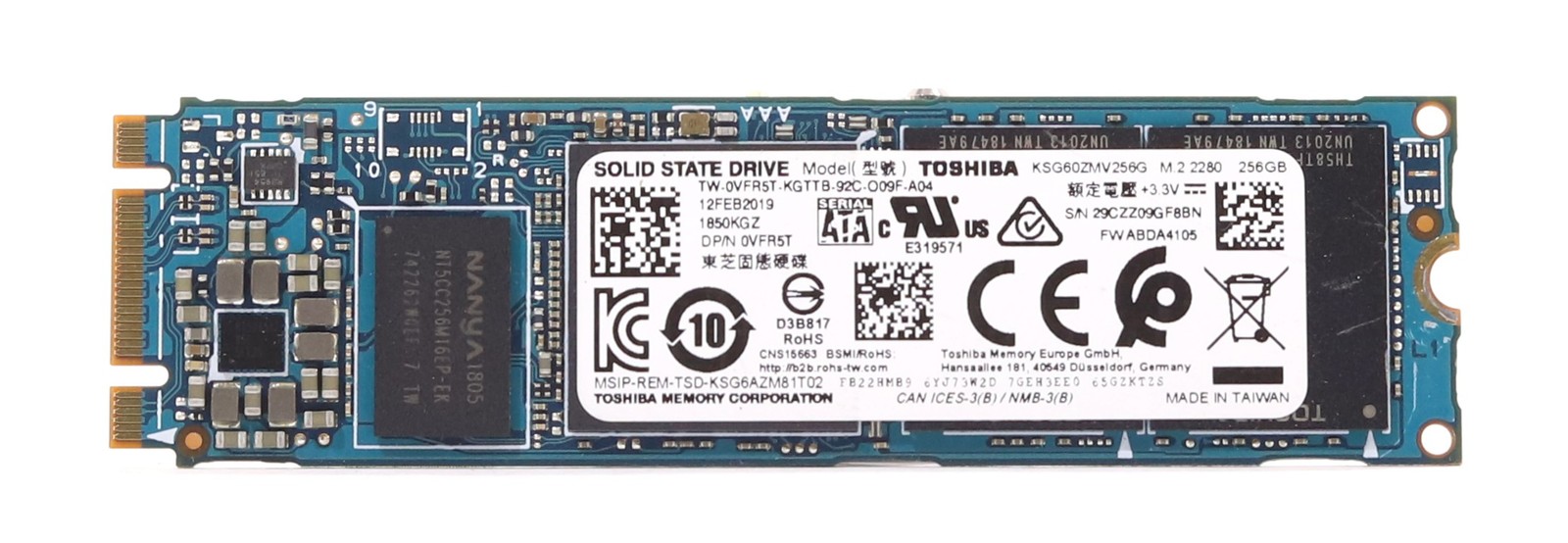 Toshiba KSG60ZMV256G 6Gb/s 256GB M.2 2280 TLC SATA III SSD Dell P/N: 0VFR5T