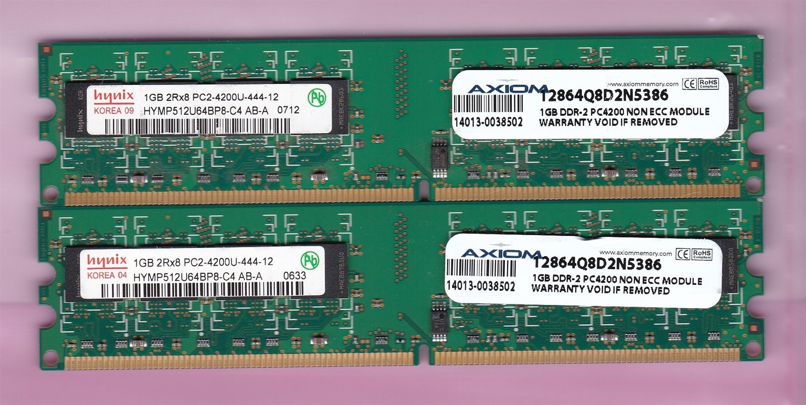 2GB 2x1GB PC2-4200 HYNIX DDR2-533 HYMP512U64BP8-C4 AB-A AXIOM 12864Q8D2N5386 KIT