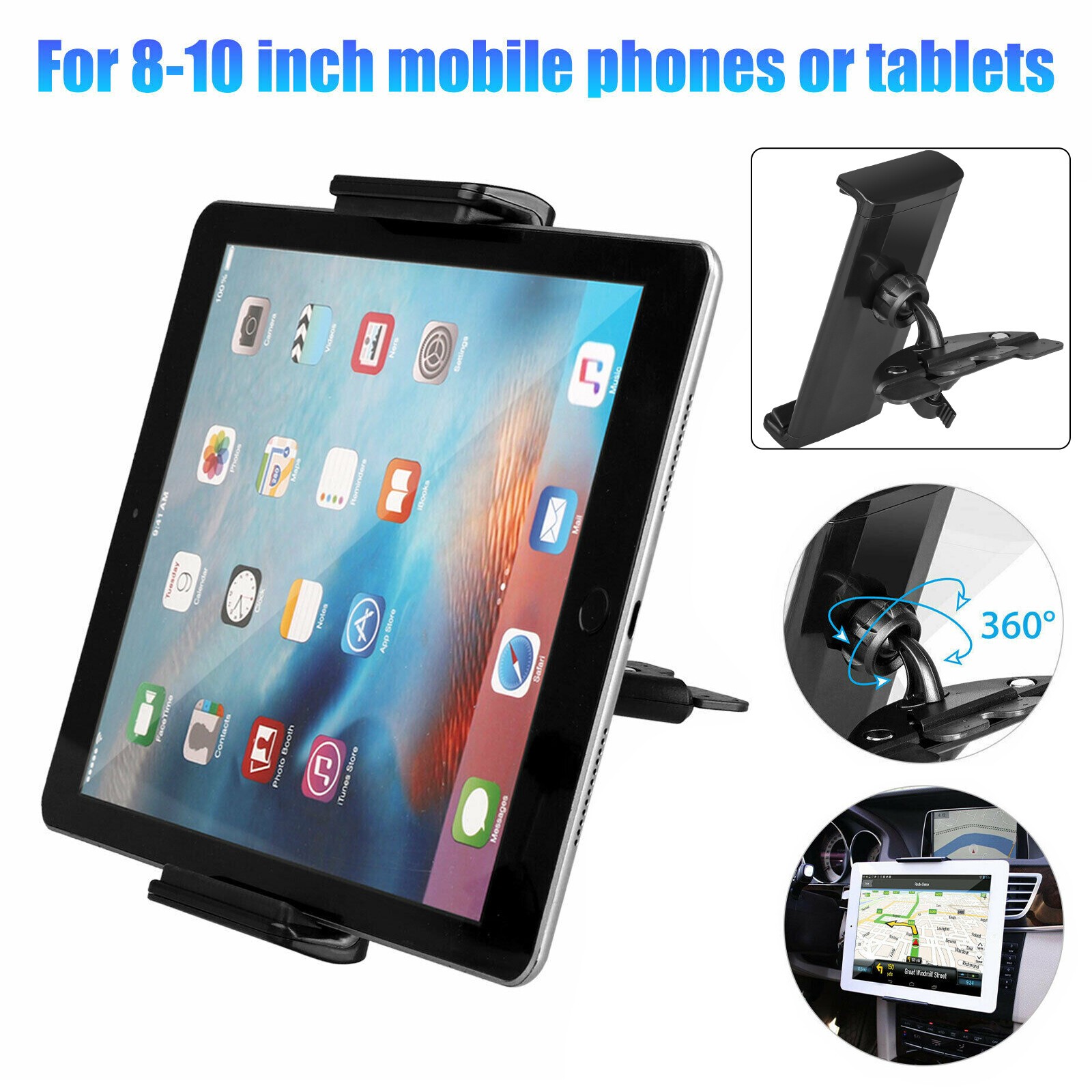 Universal 360° Rotation Car CD Slot Mount Holder Stand for 6.4-10.9"Phone Tablet