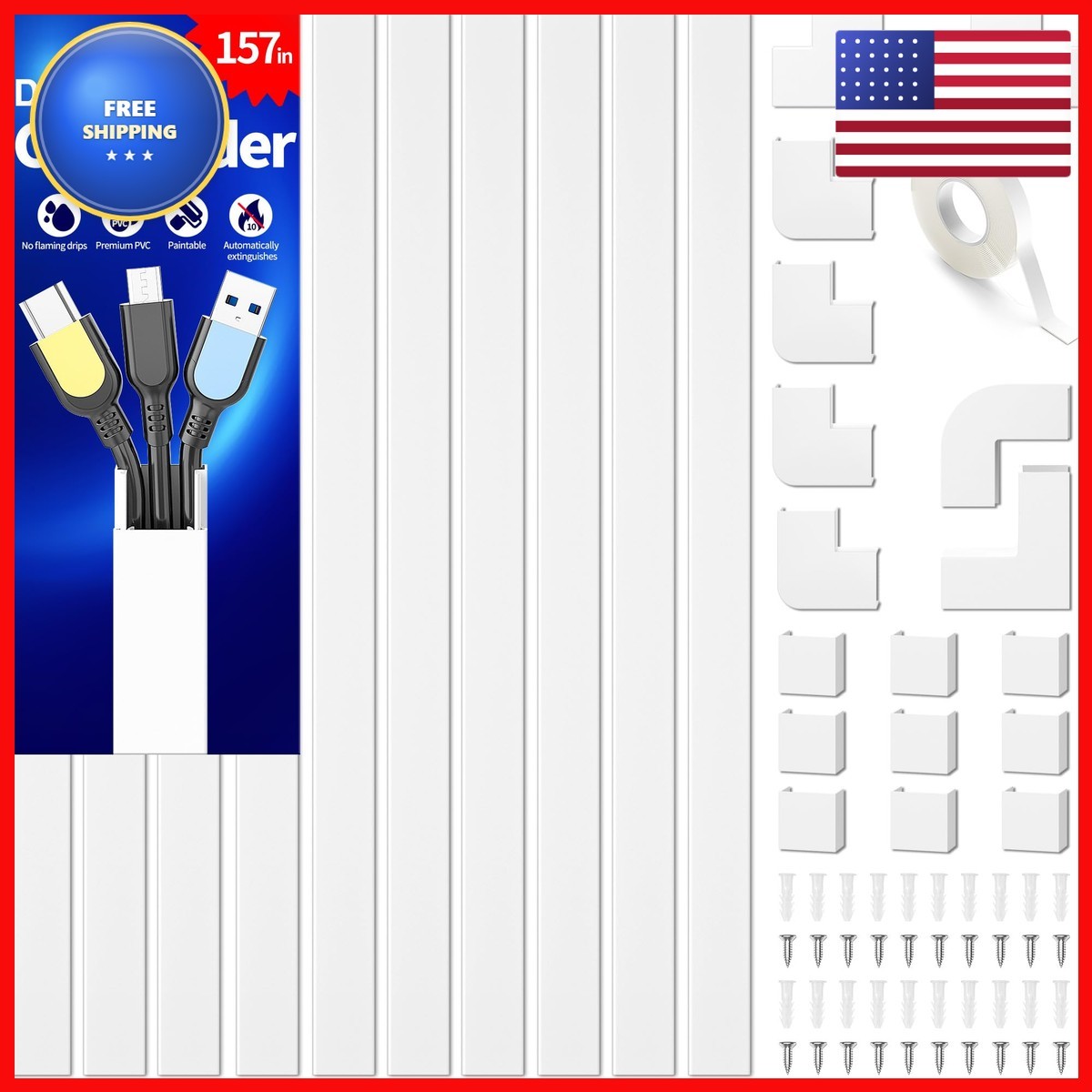 Delamu Cord Hider 157in Cable Raceway W0.95 H0.55in White