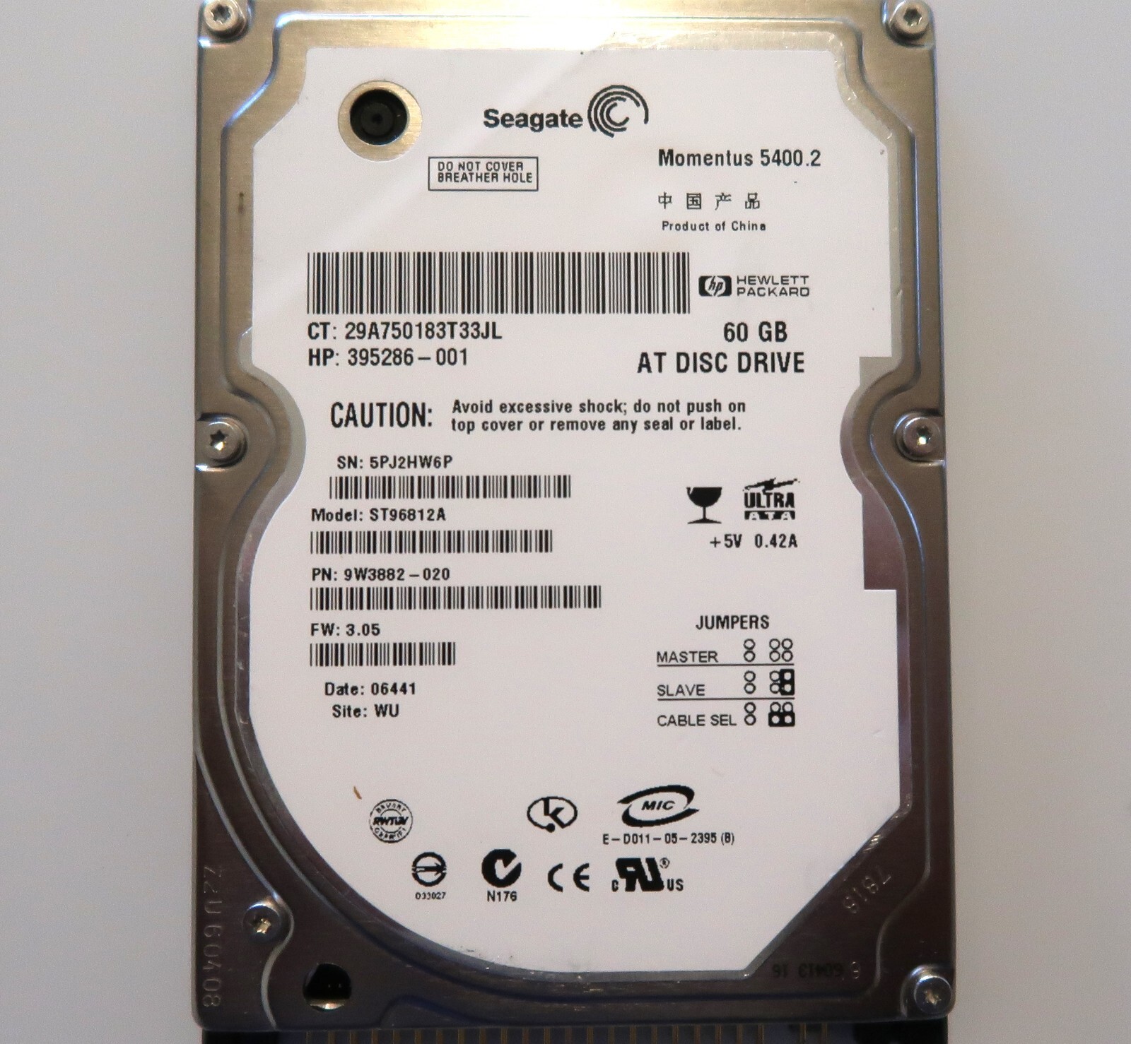 Seagate ST96812A 9W3882-020 3.05 (5PJ) WU China 2.5" 60gb IDE ATA HDD APR/2006