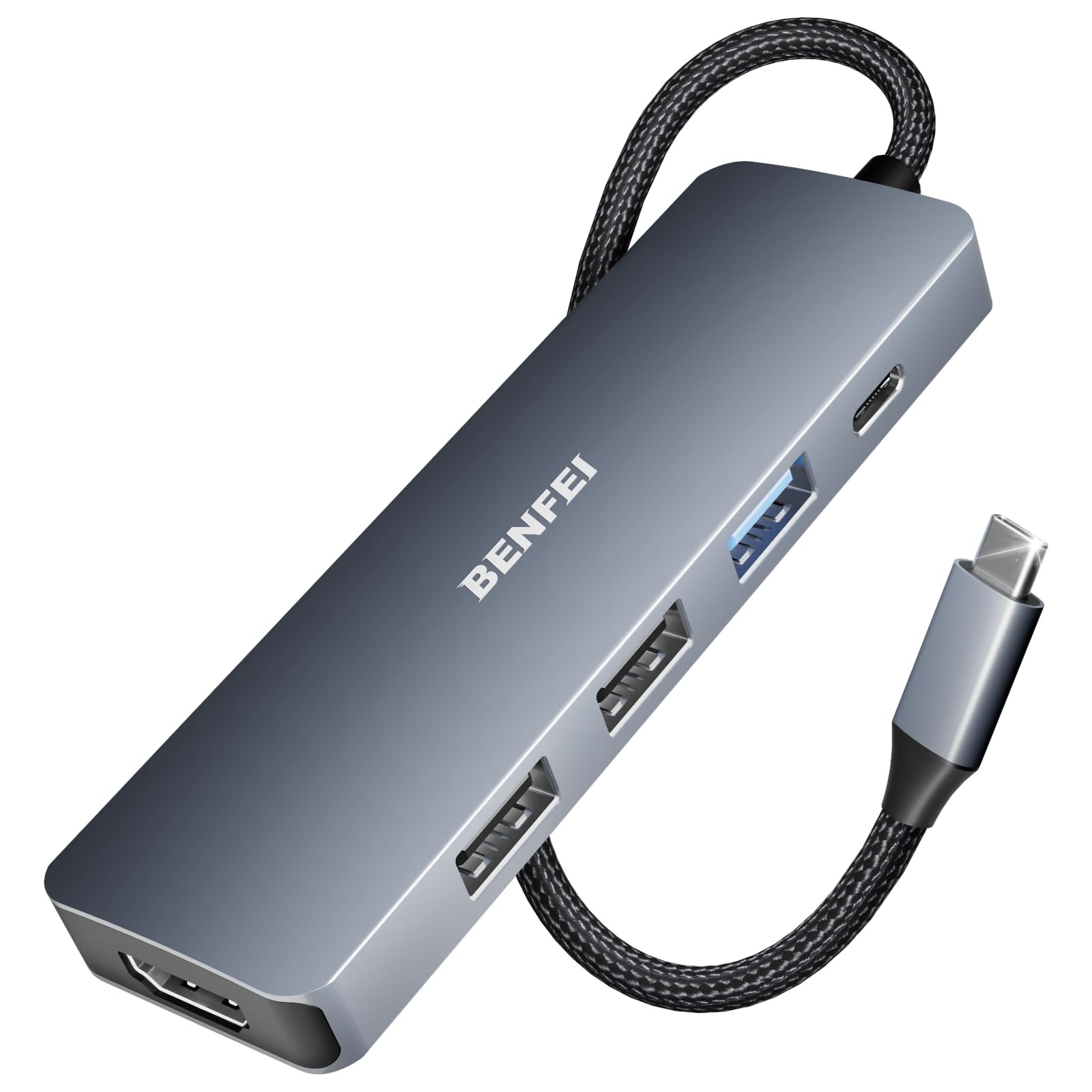 BENFEI USB C Hub 5-in-1 with 4K HDMI(Certified), 100W Power 5-in-1, Gray