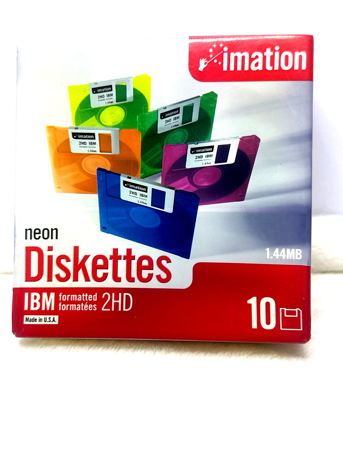 Imation Neon Diskettes IBM Formatted 2HD 1.44 MB. 10 Discs. NEW SEALED 