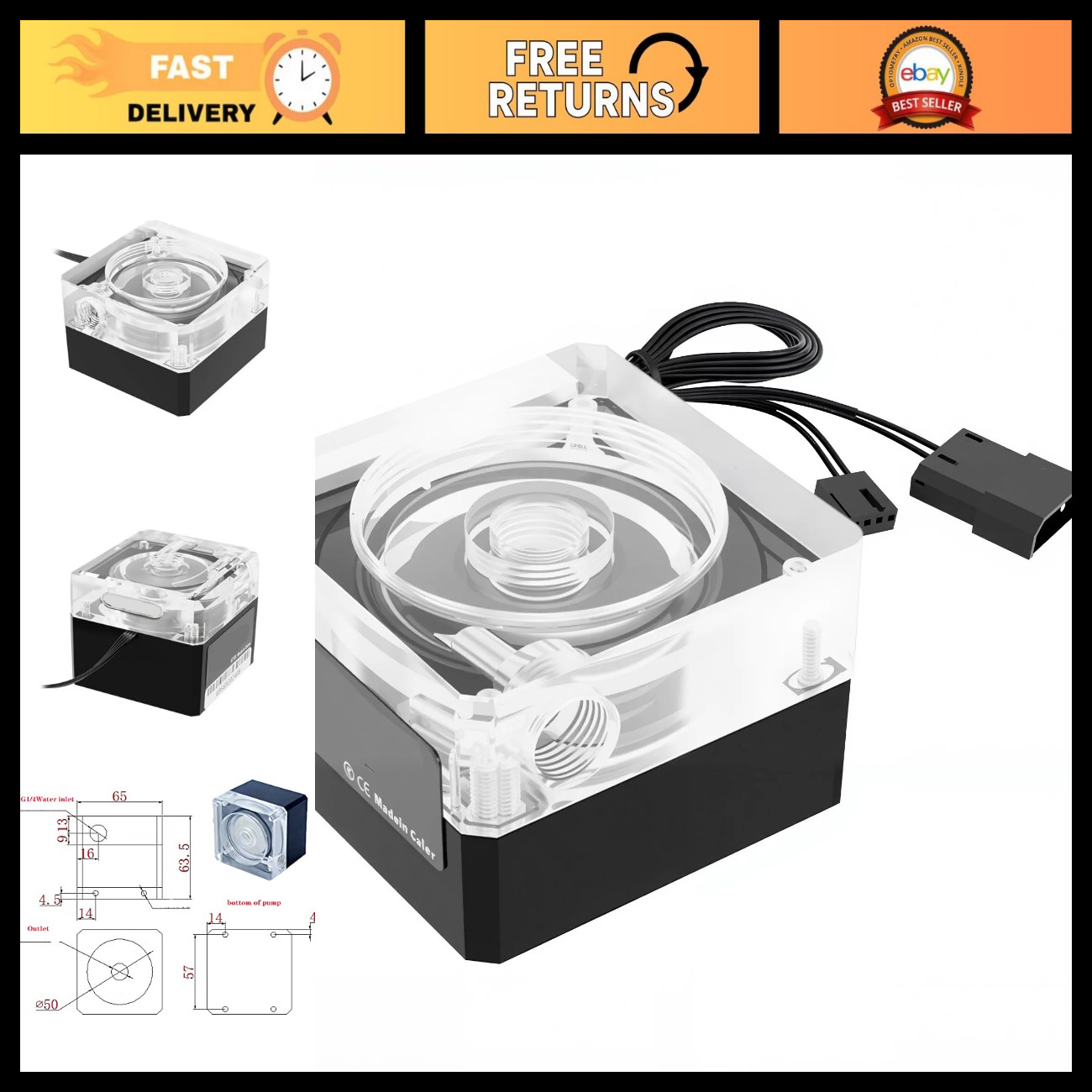 High-Performance CPU Water Cooler Pump for PC Cooling Systems - PWM, 800L/H, G1/