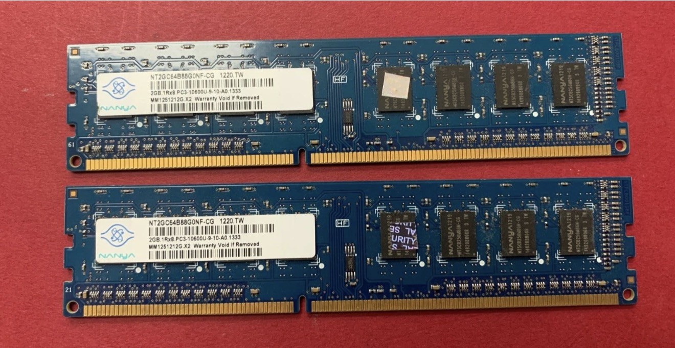 NANYA 4GB (2X2GB) 1Rx8 PC3-10600U RAM MEMORY NT2GC64B88G0NF-CG
