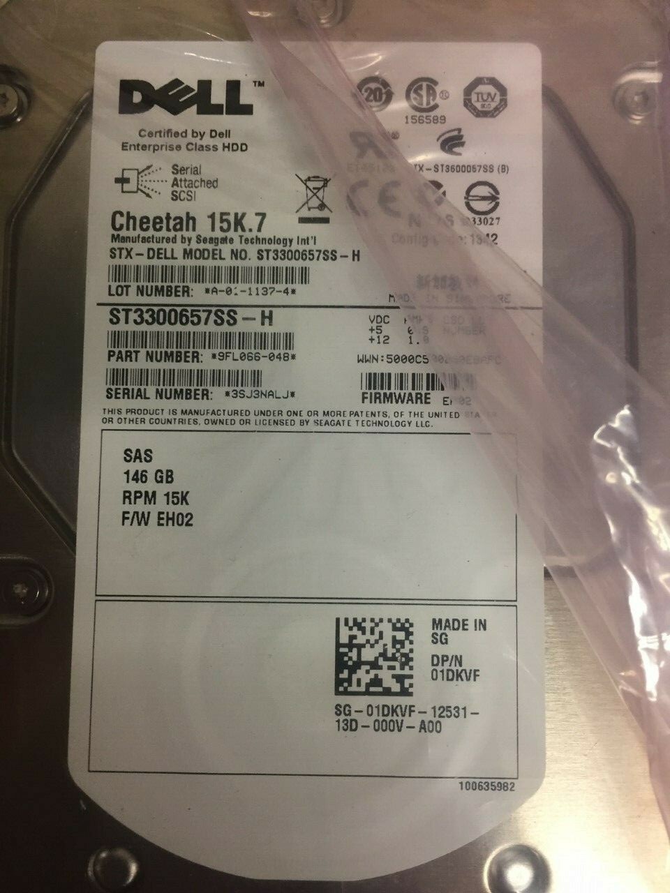 1DKVF 01DKVF Dell 146GB 15K RPM 6Gbps 3.5" SAS