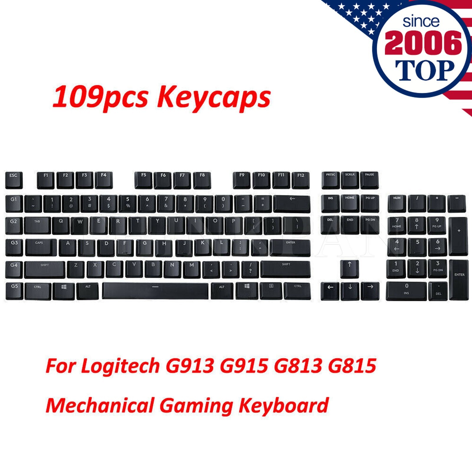 A Full Set keycaps Replacement for Logitech G813 G815 G913 G915 Keyboard Black