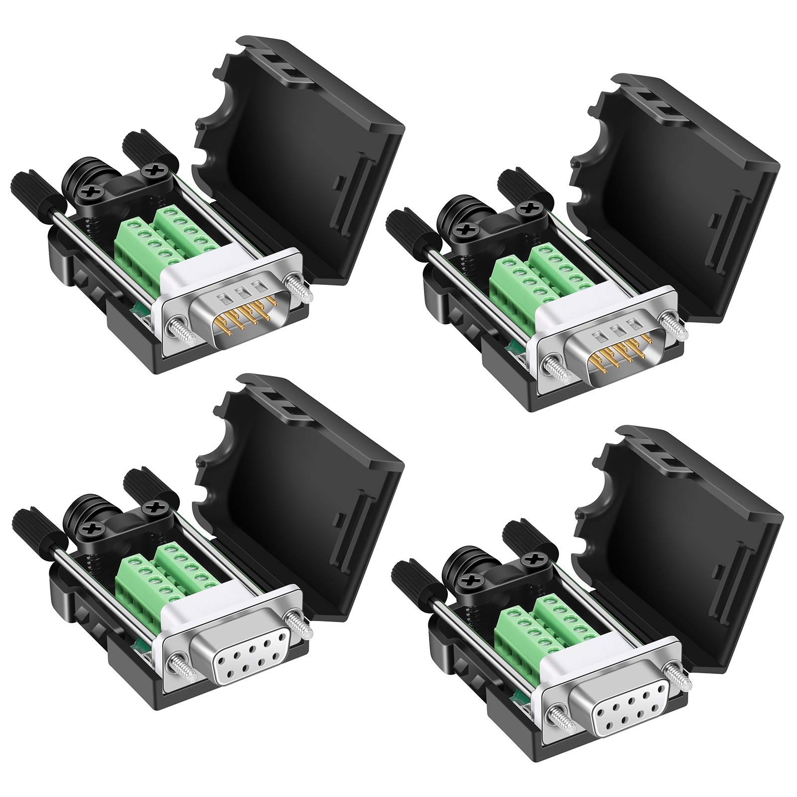 DB9 Solderless Connector (2Male+2Female), DB9 Breakout Connector RS232 D-SUB ...