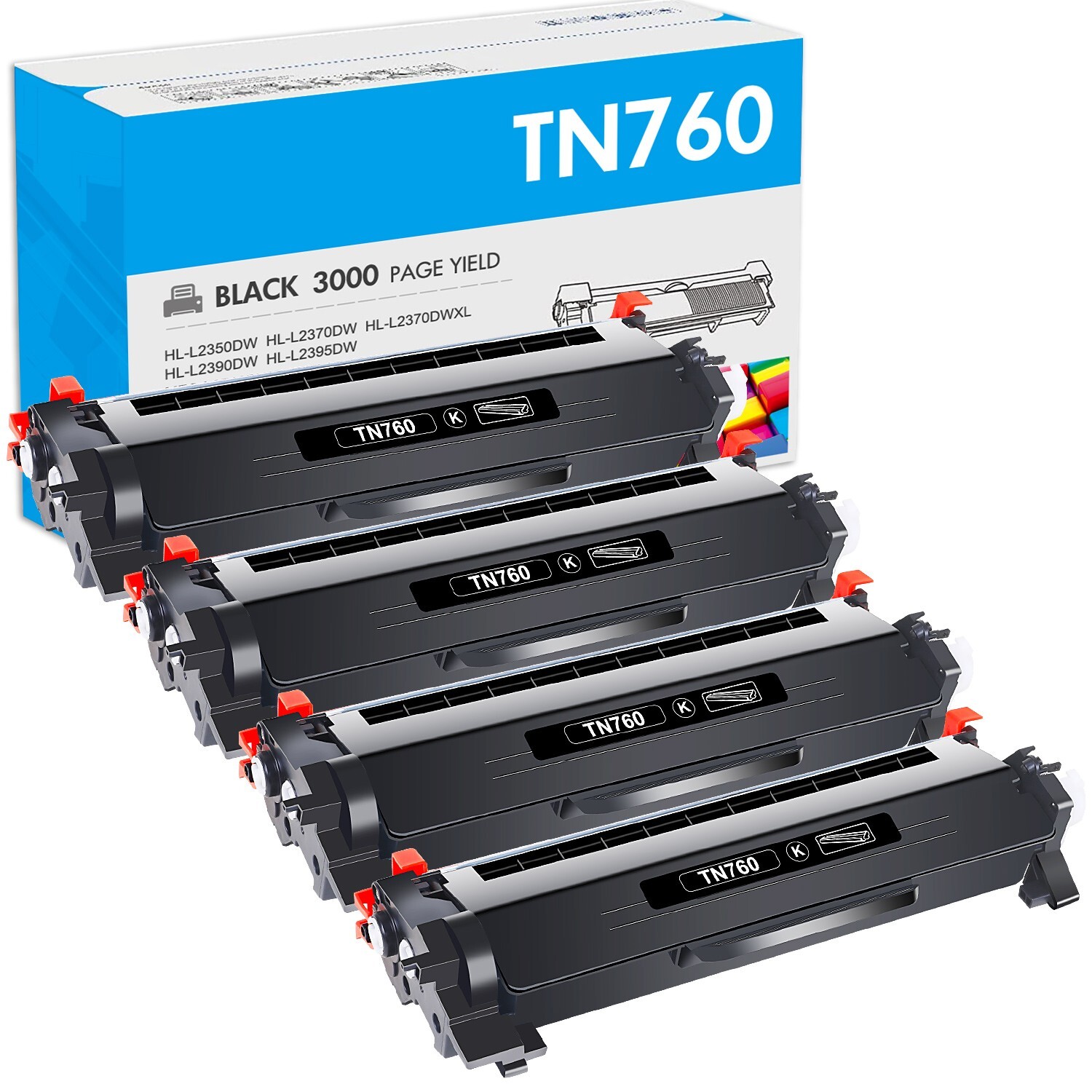 4pk for Brother TN760 TN730 Toner Cartridge MFC-L2710DW HL-L2395DW MFC-L2750DW