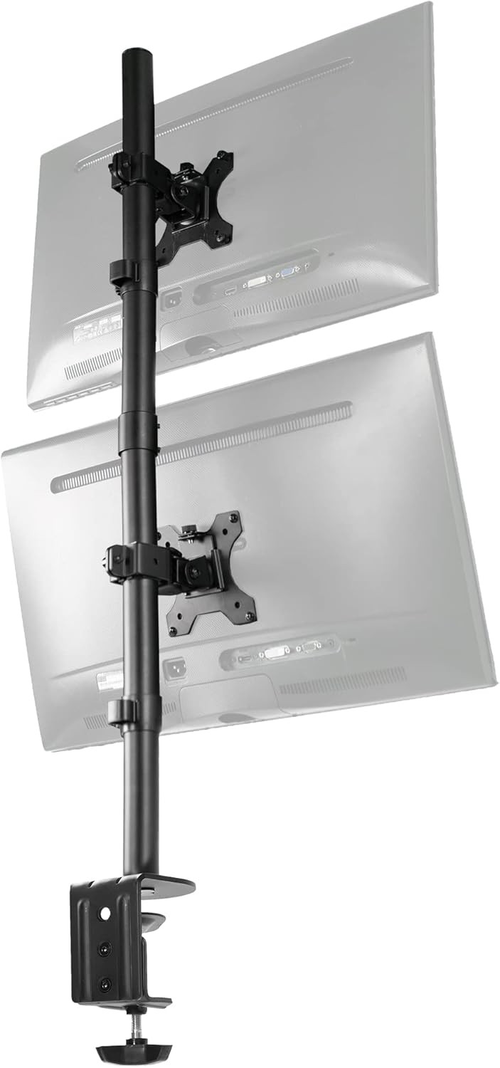VIVO Dual Vertically Stacked Monitor Desk Mount, Extra Tall Adjustable Black 