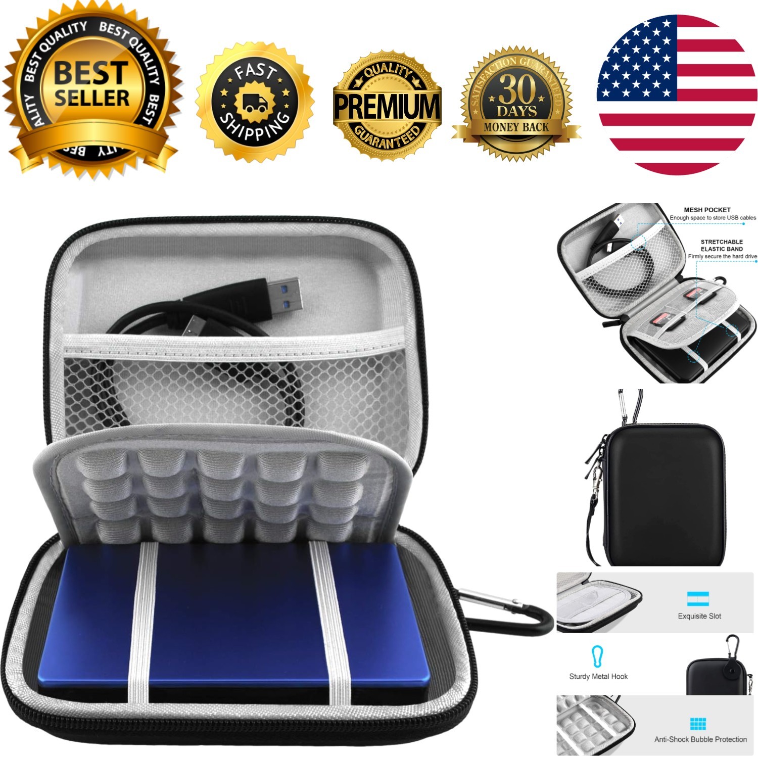 Durable Black Hard Drive Case - Fits Seagate, WD, Toshiba - Ultimate Protection