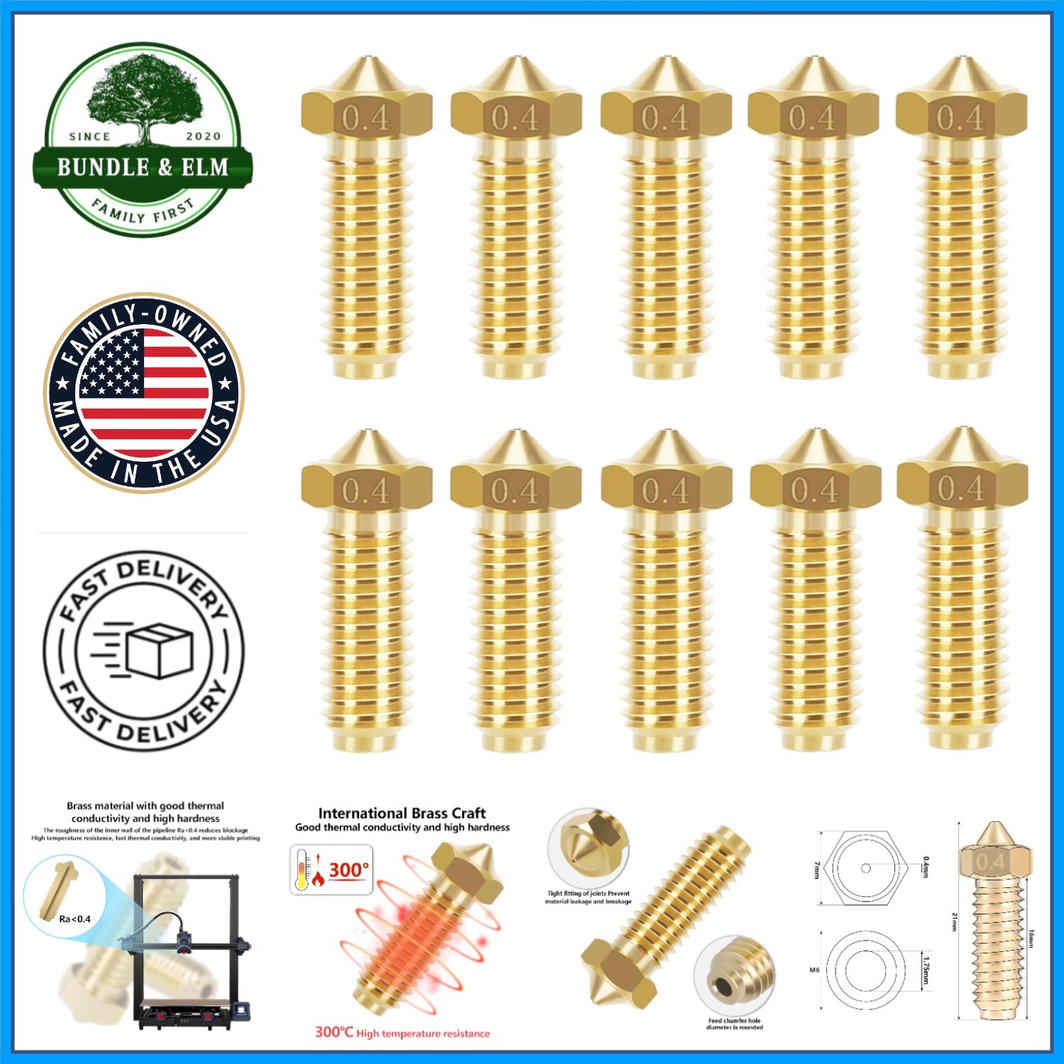 High Speed Printing Nozzles, 10PCS 0.4mm Brass Compatible with Various Models
