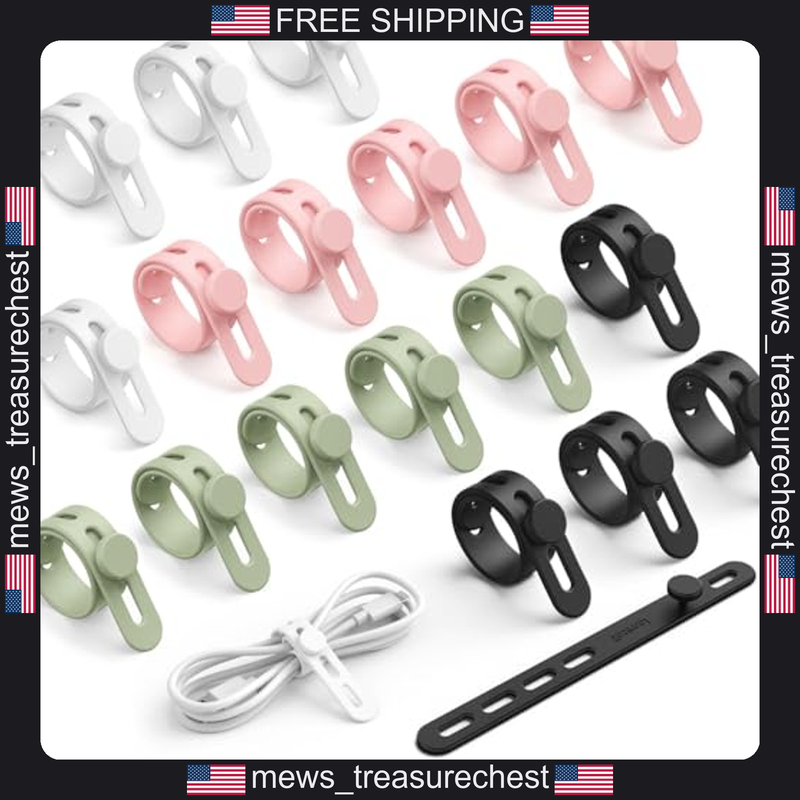 Silicone Cable Ties 20 Pack Reusable Cord Organizer Straps for Wires and Cables