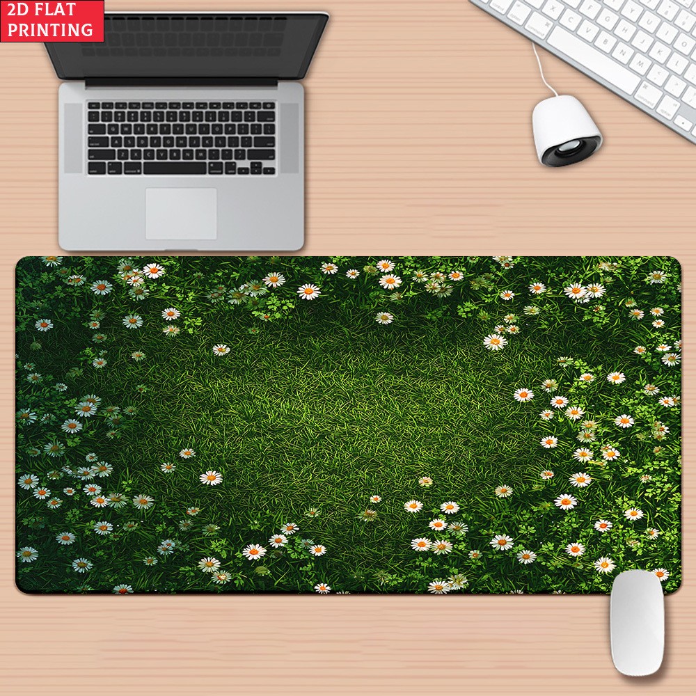 2D Flat 1pc Green Grass And Flowers Pattern Pad for Desk, Gaming, Office Decor