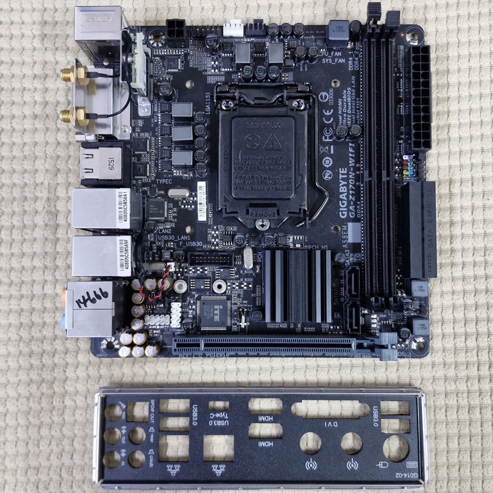 Gigabyte GA-Z170N-WIFI : Z170 DDR4 WIFI Mini-ITX Dual LAN.  Verified Working