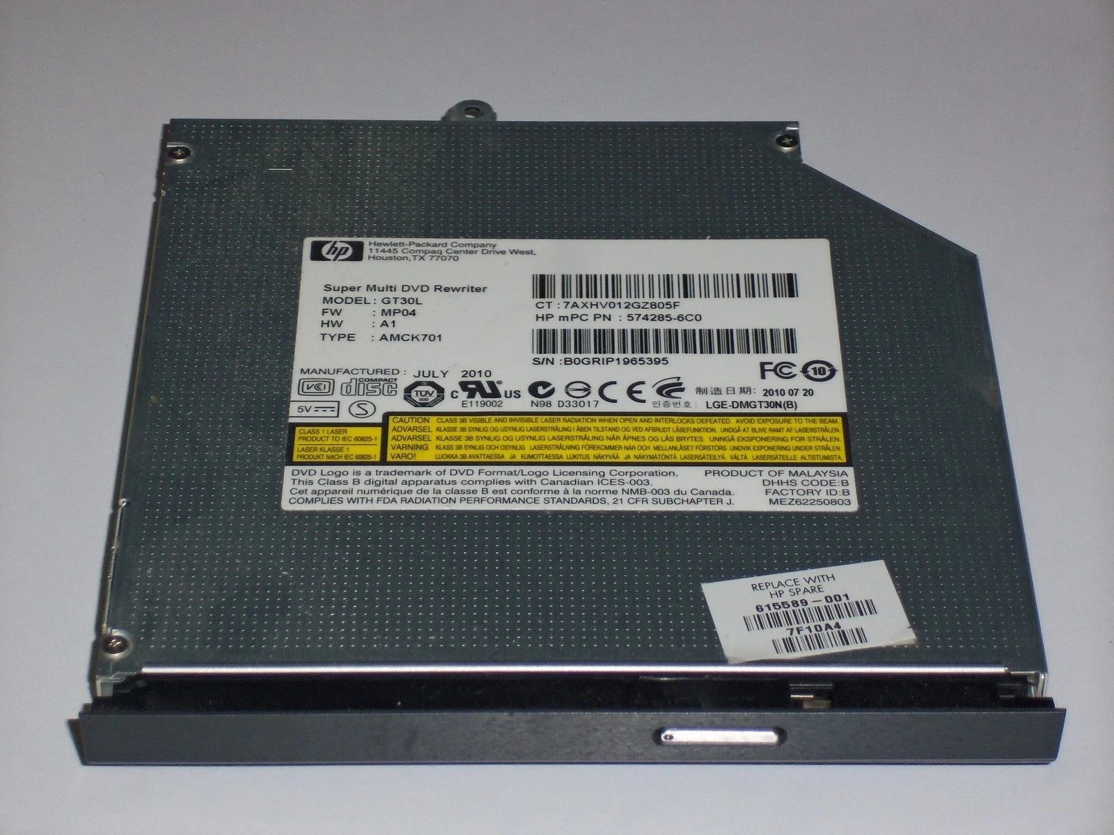 615589-001 HP Pavilion G62 Series Super Multi DVD Rewriter GT30L GENUINE Tested