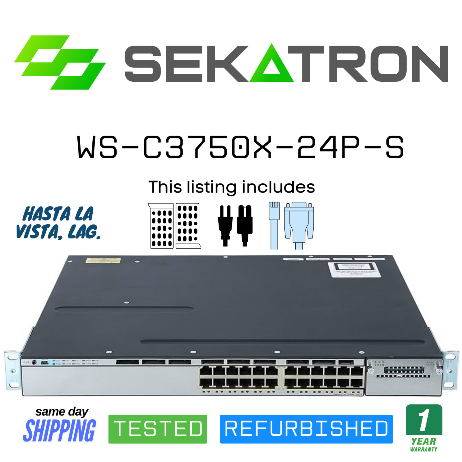 ♻️ Cisco WS-C3750X-24P-S 24 Port Gigabit PoE Switch w/ Fans & AC ⚡Fast Ship