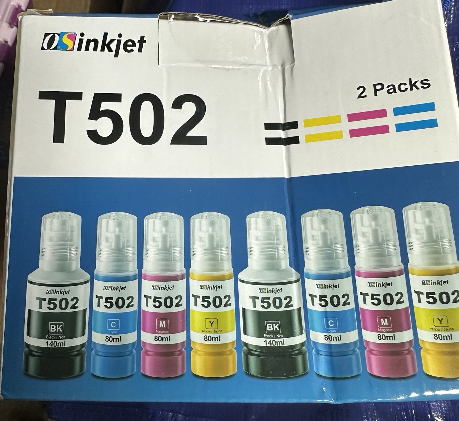 OSInkjet T502 Ink Bottle Refill Compatible with Epson Ecotank 8 pack 2 ea color