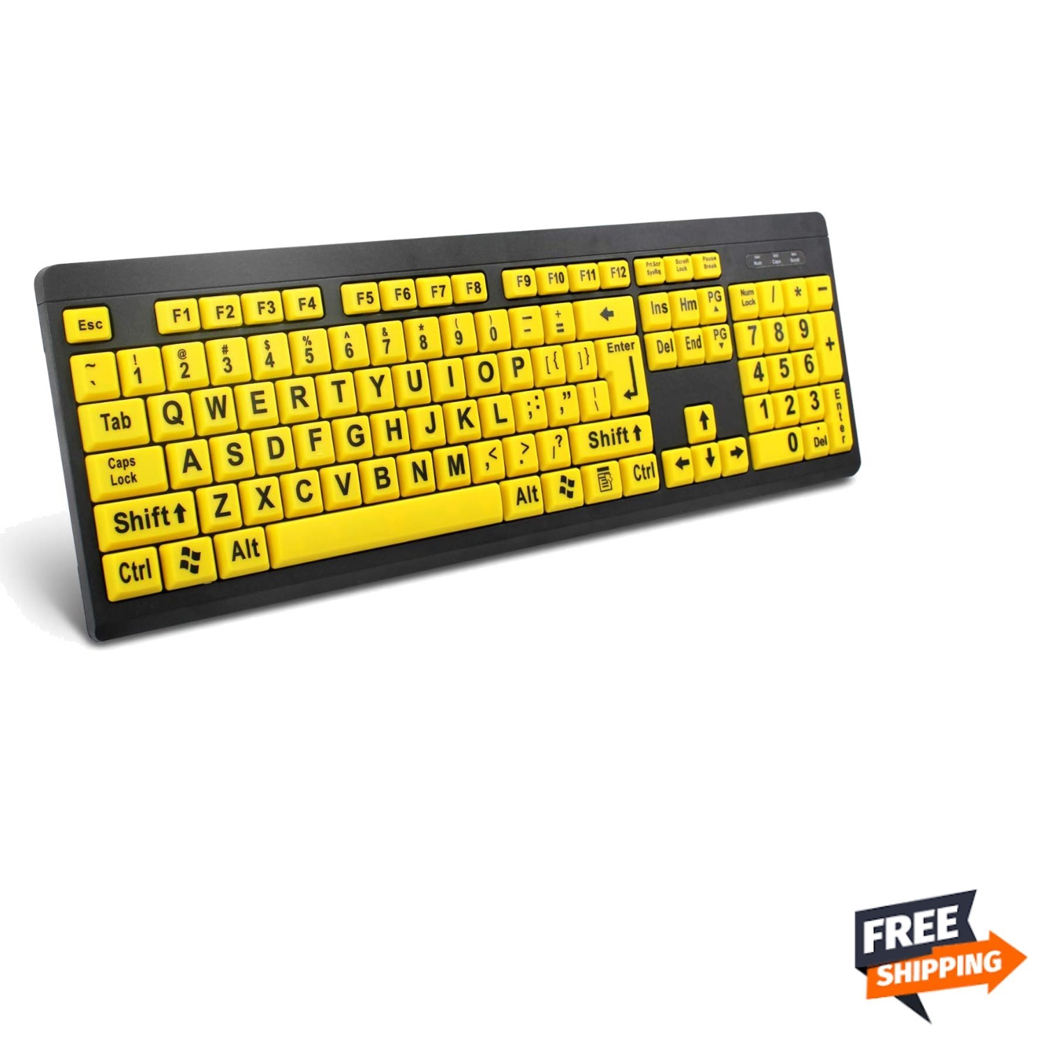 104-Key Large Print Ergonomic USB Keyboard - Ideal for Seniors & Special Needs