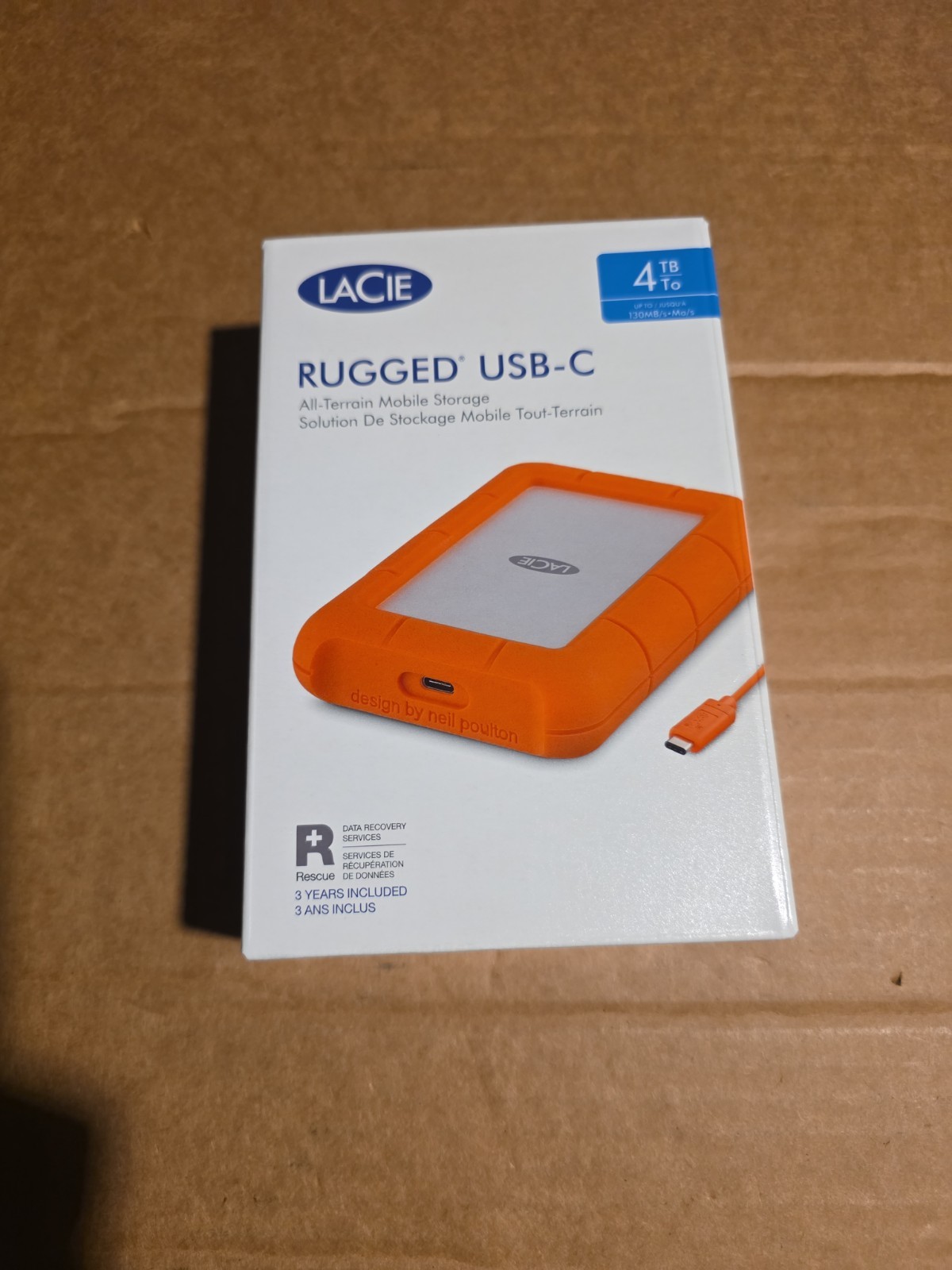 LaCie Rugged USB-C 4TB Portable External HDD Shock Resistant Mac/PC Sealed