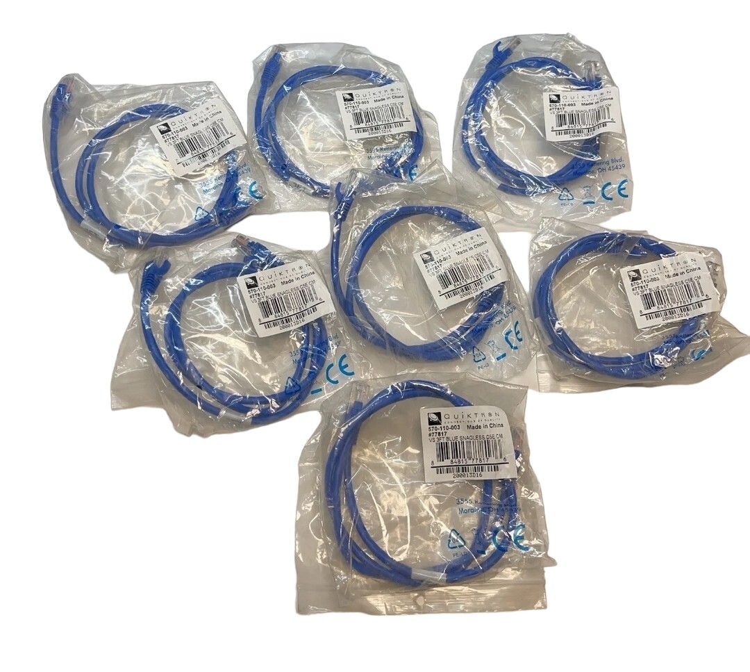 Quiktron 570-110-003 Blue Cat 5E, CM,  Booted Patch Cord 3ft (LOT OF 7) **SALE**