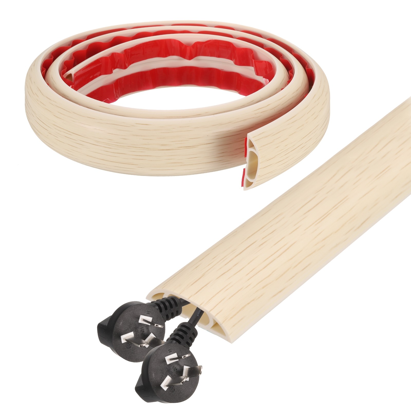 4ft D Cord Cover Floor W0.6" x  H0.33" Hide Cable Wire Covers Wood Beige