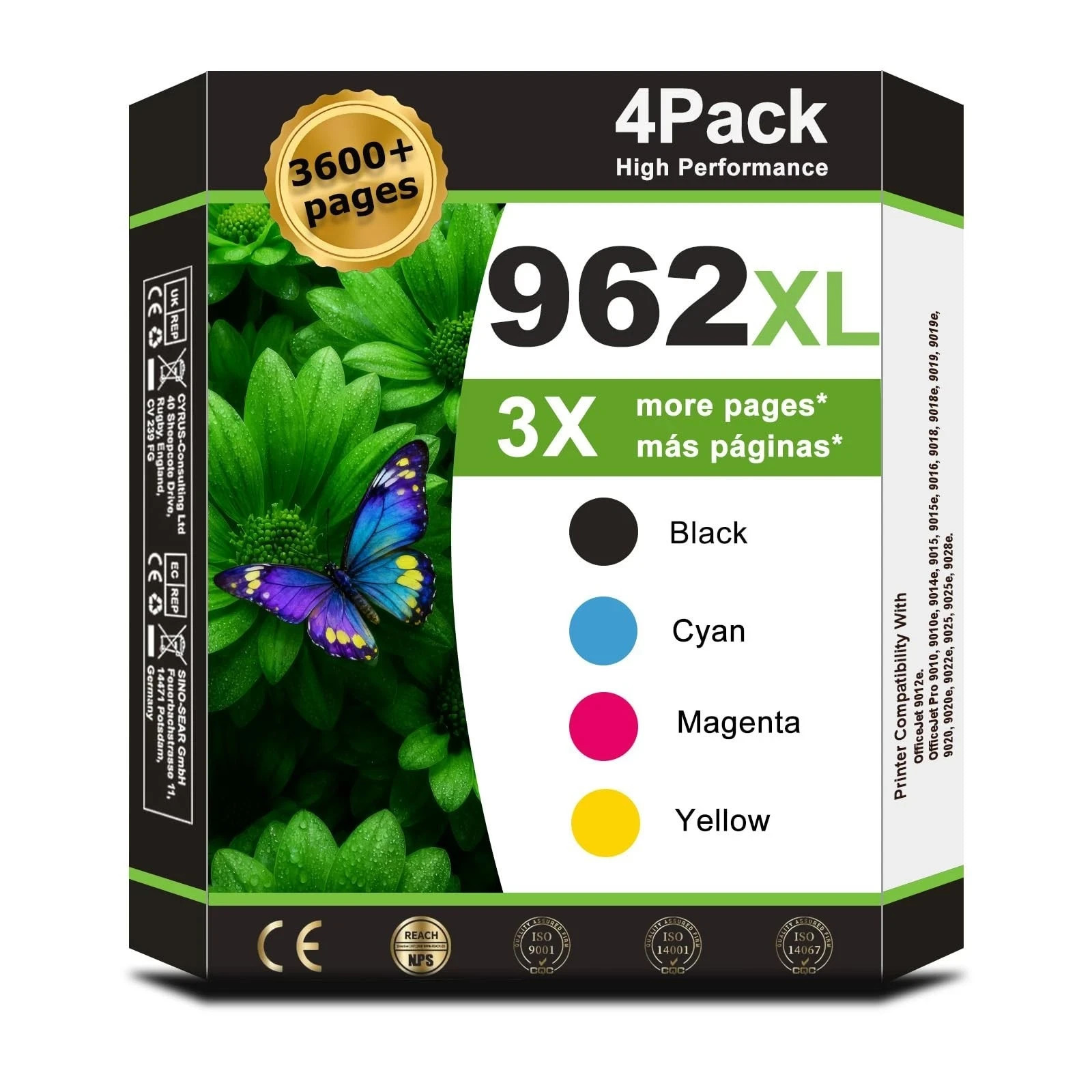 962XL Ink Cartridge Combo Pack Black fits OfficeJet Pro 9010e–902 - 4PCS