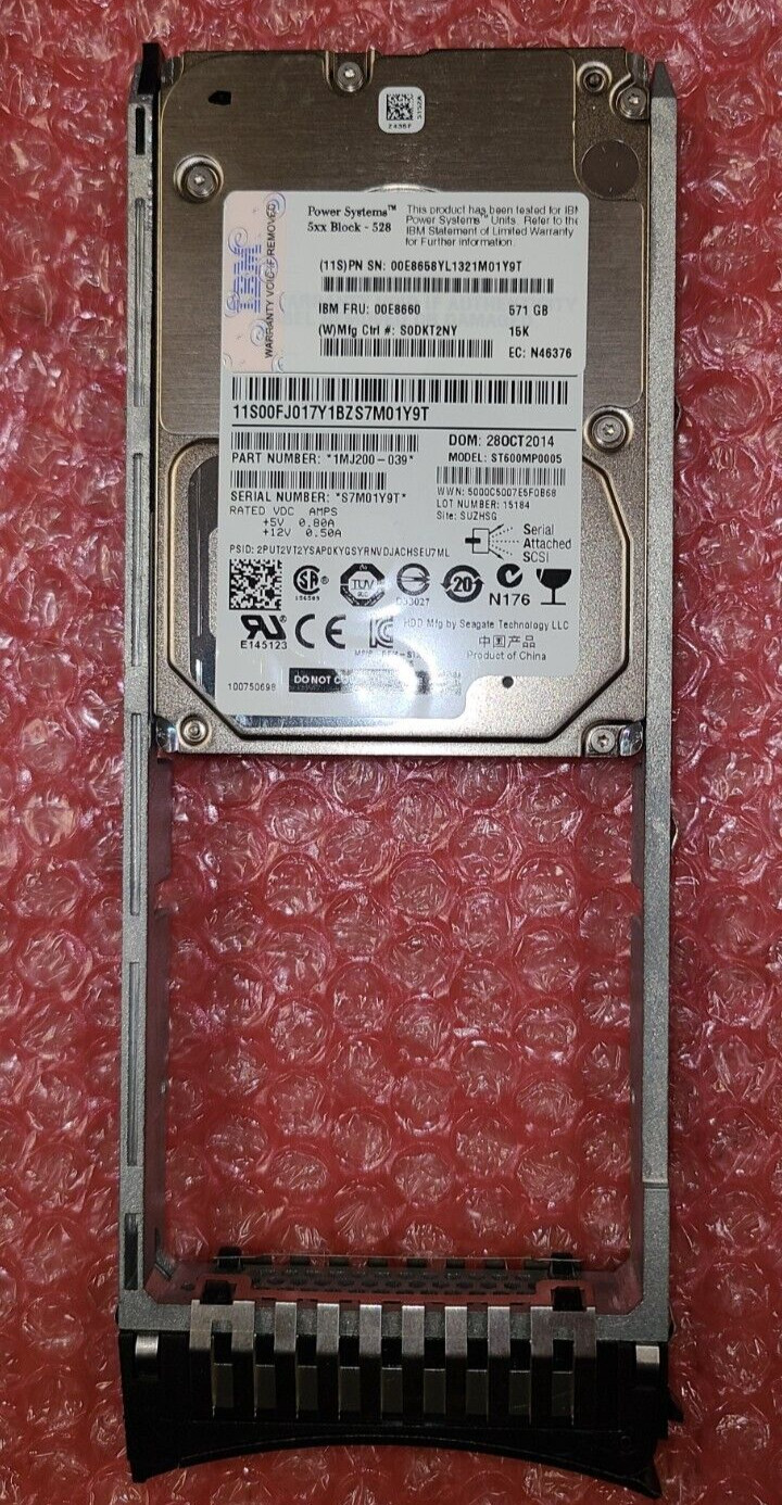 IBM ESDN Hard Drive 571GB 15K RPM 00E8660 00E8665 IBM 59CF 571GB 15K RPM SAS SFF
