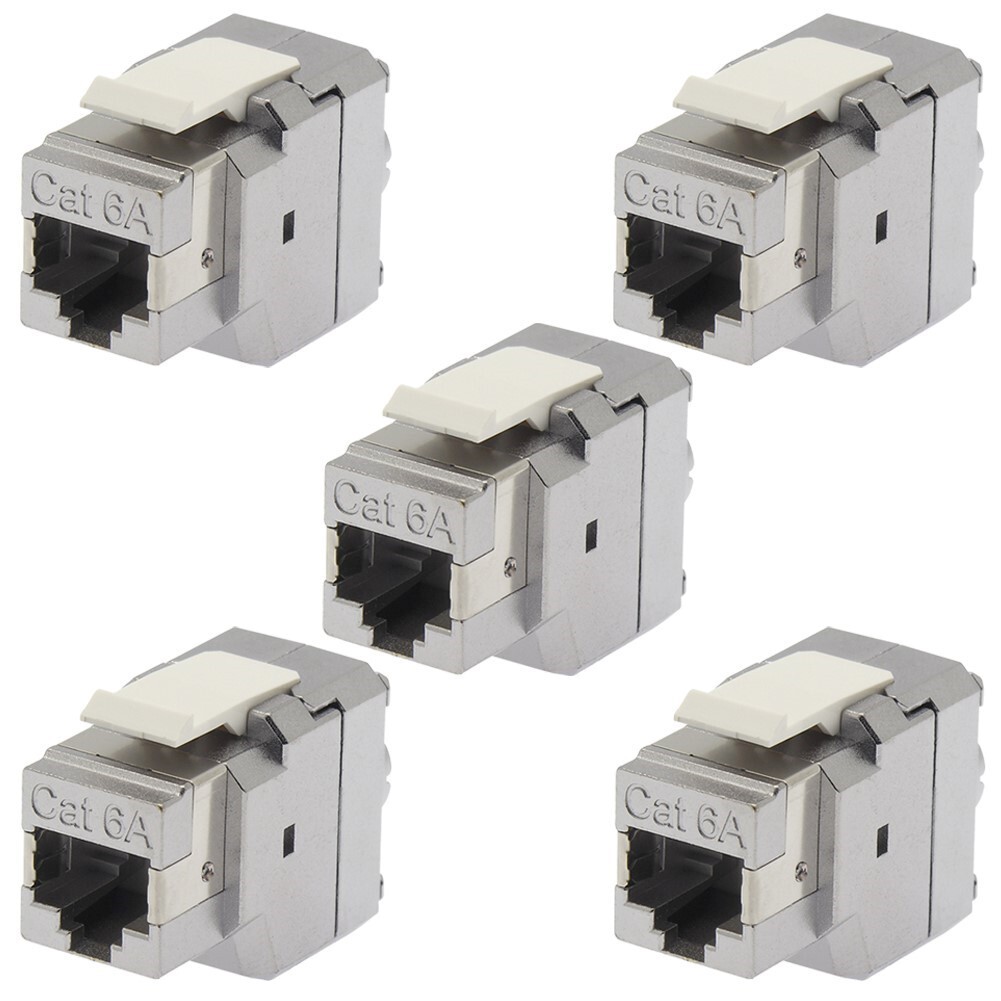 5 Pcs Shielded Keystone Jack Cat6A Blue Network 180 Degrees 110 Type 8P8C RJ45