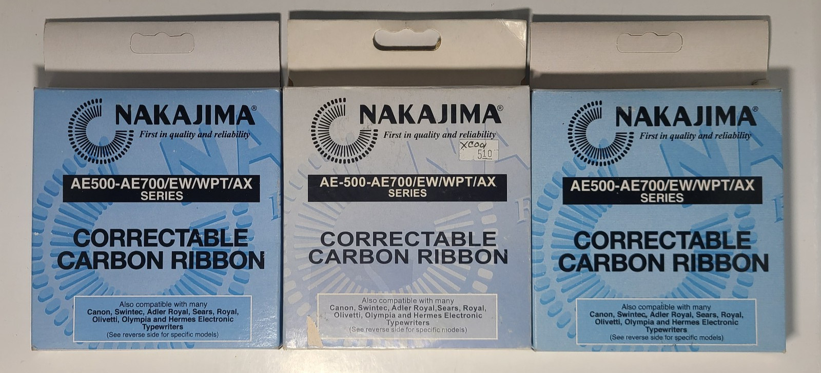 Nakajima 3  Pack XC001 AE-580, AE-500 AE-710 Typewriter Ribbon New in Box