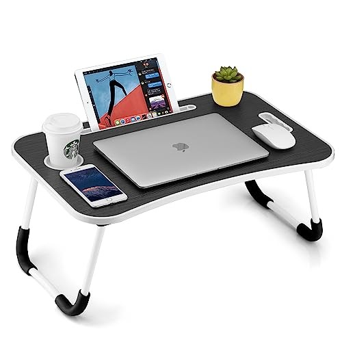 Foldable Laptop Table, Portable Lap Desk Bed Table Tray, Laptop Stand Black
