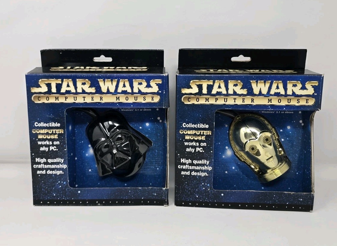 Star Wars Wired Computer Mouse Lot Darth Vader and C-3P0 NOS 