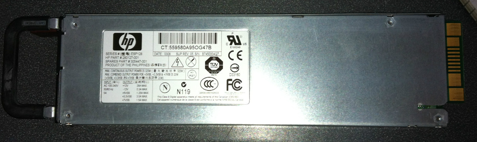 Compaq HP 305447-001 280127-001 DL360 G3 325 Watt Power Supply