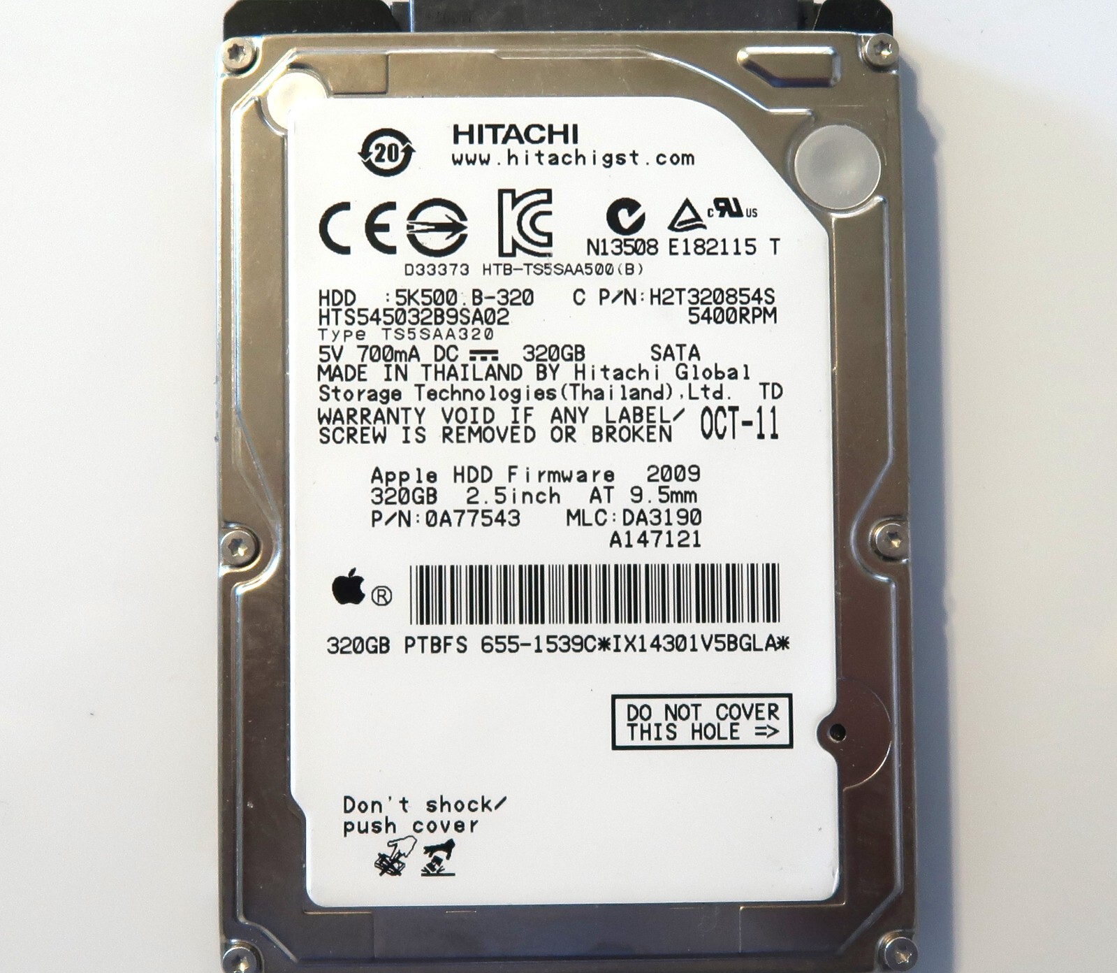 Hitachi HTS545032B9SA02 0A77543 DA3190 Thailand 655-1539C 320gb 2.5" Sata OCT-11