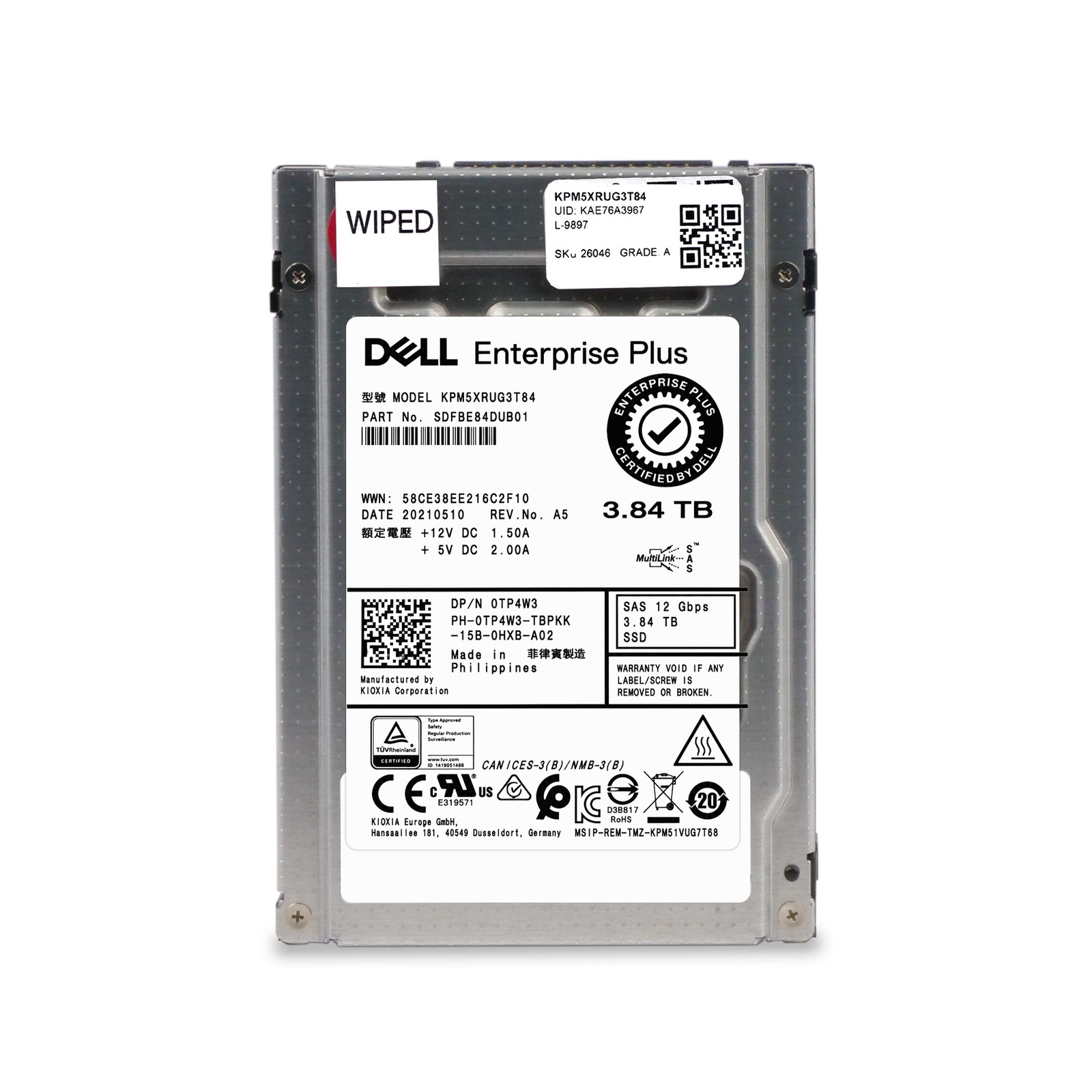 Dell/Kioxia 3.84TB KPM5XRUG3T84 SAS 12Gb/s 3D TLC 1 DWPD 2.5" Read Intensive SSD