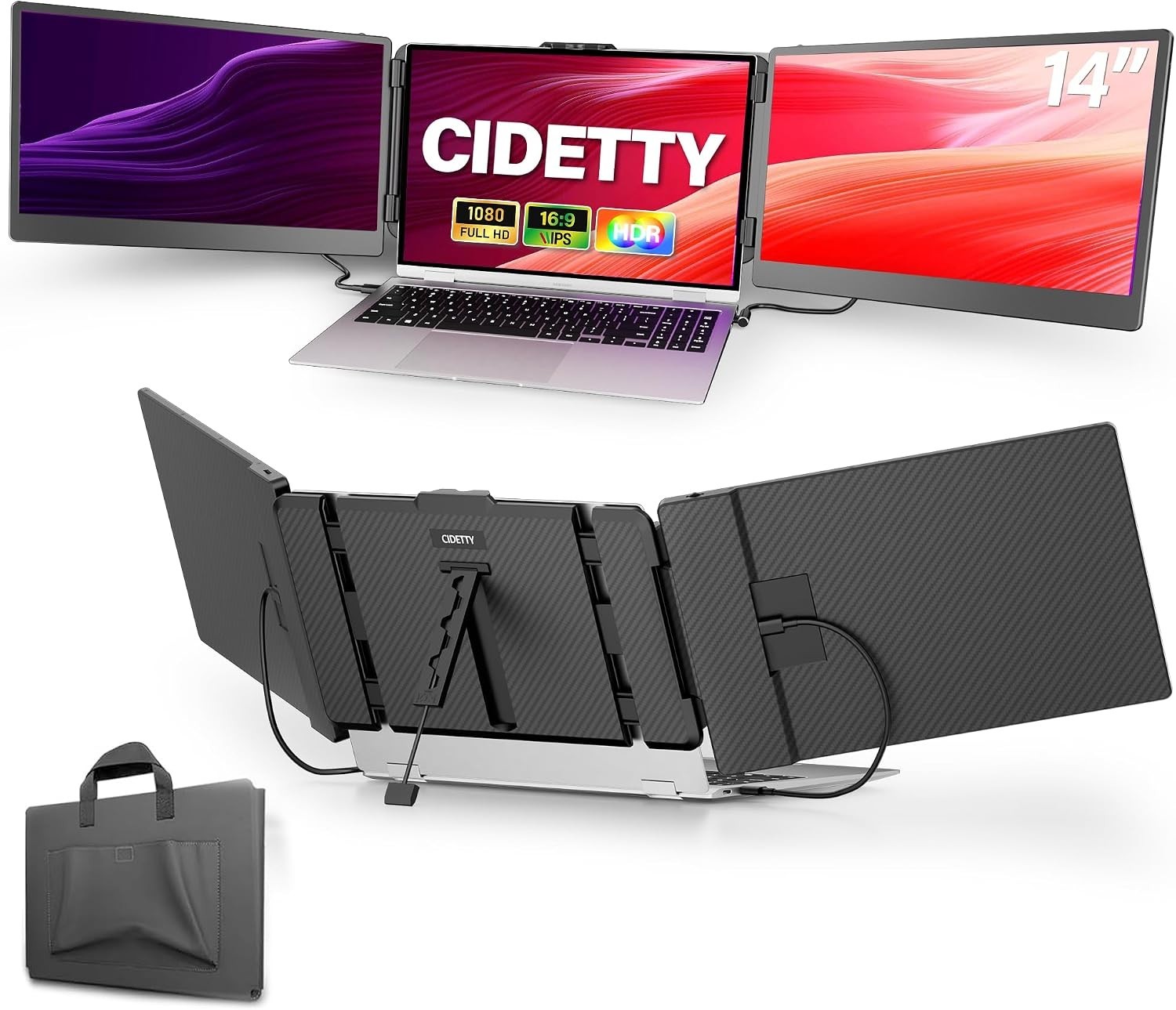 CIDETTY 14'' FHD 1080p IPS Laptop Screen Extender, Ultra-Thin, Dual