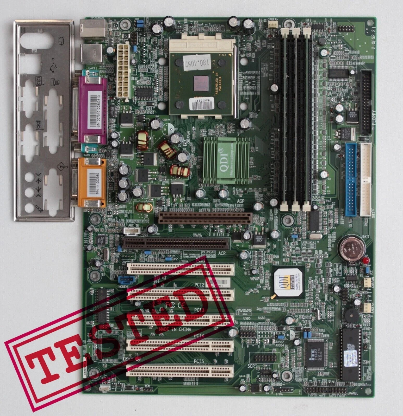 Socket 462/A QDI KuDoz 7E/333 Motherboard with CPU, 1GB RAM & I/O Shield