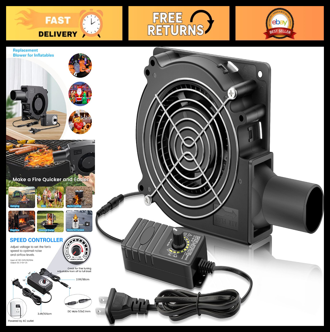 120mm 12V Small Blower Fan with Variable Speed Controller for HVAC Cooling
