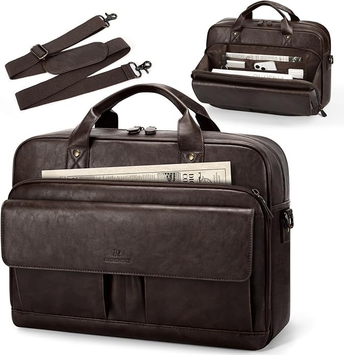 Vintage Mens Messenger Bag 15.6  Laptop Briefcase PU Leather Waterproof Coffee