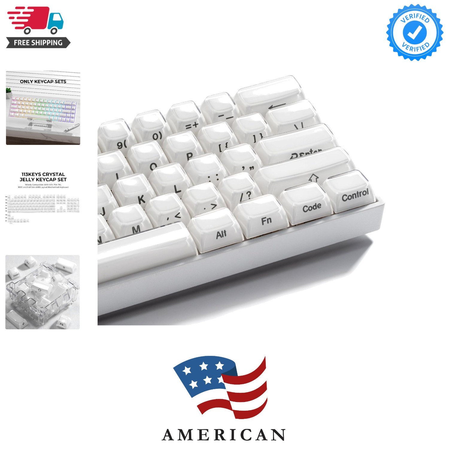XVX White Keycaps, Crystal Jelly Keyboard Key caps OEM Profile Side Printed K...